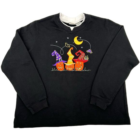 Vintage 90s Women's XL Embroidered Halloween Jack-o-lantern crewneck sweatshirt - Picture 1 of 5